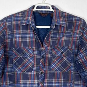 VTG Woodland Quilted Plaid Flannel Shirt Jacket Mens L Tall Shacket Gorpcore‎